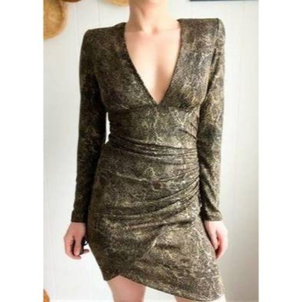 Alice + Olivia Gold Black Diaz Bodycon Dress $330